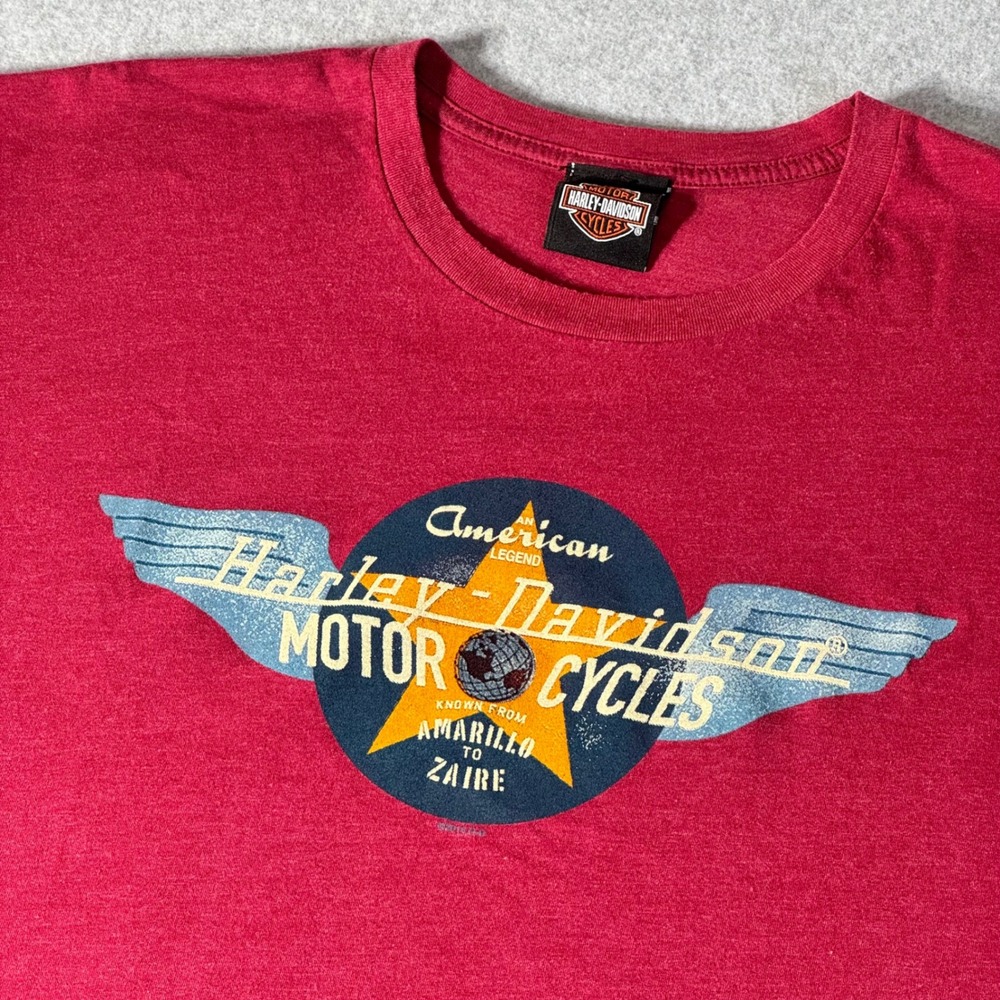 Harley Davidson Mens T-Shirt Red Amarillo to Zaire Daytona Beach Graphic XL